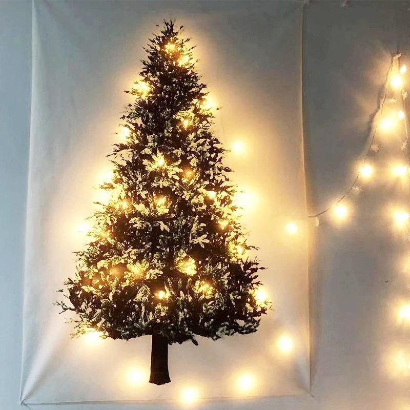 Christmas Tree Wall Hanging Pine Branch Fabric Tapestry Minimalist Nordic Style for Living Room Bedroom Holiday Decor