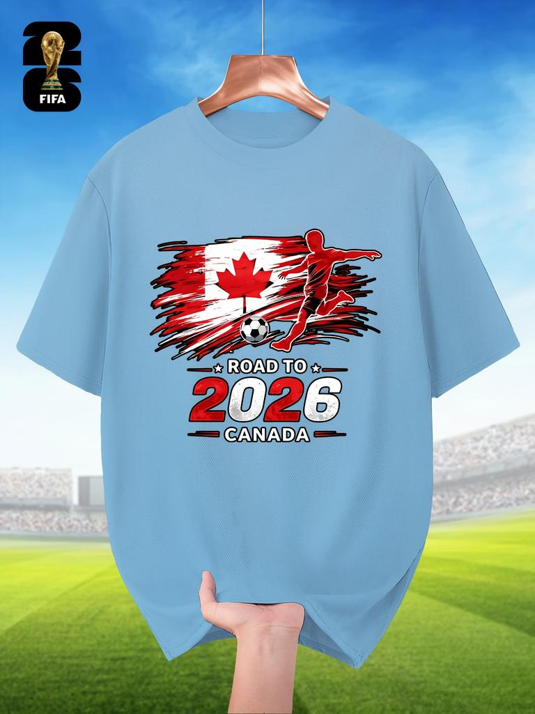 Fifa-Themed Men'S Breathable Summer Short-Sleeve T-Shirt, Featuring Player Silhouette Prints, Perfect for World Cup Themes, Sports Outfits