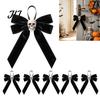 Flannel Skeleton Wall Decor Halloween Velvet Bows with Skull Ornaments for Tree Decoration, Black Gothic Pendant Bow Hanging Home Holiday Party Creepy