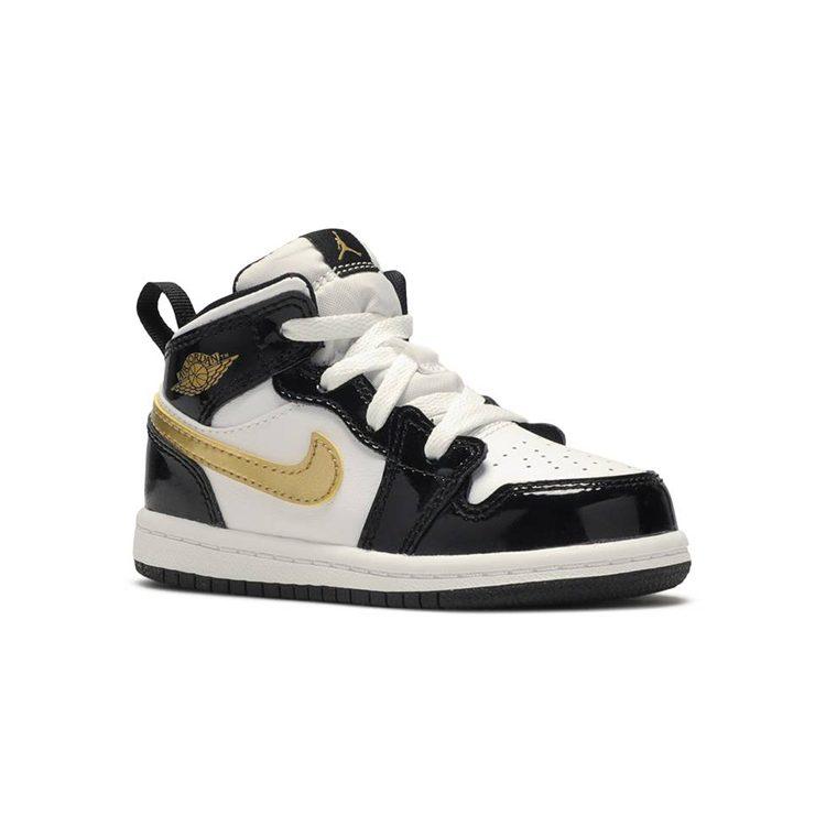 Jordan 1 Mid Patent Nero Bianco Oro TD BQ6933-007