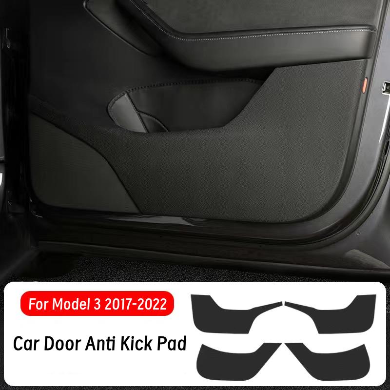Car Door Anti-Kick Pad For Tesla 2017-2025 Model 3/Y Leather Sticker Trim Side Door Sill Protector Cover Car Interior Decoration