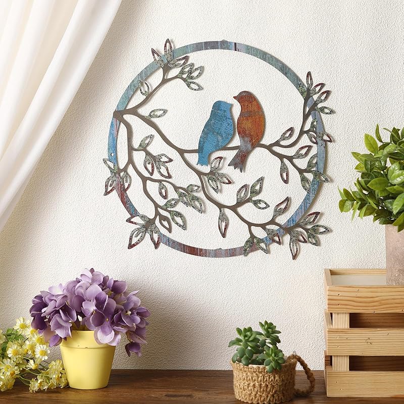 Ferraycle Metal Wall Art Bird on Tree Branch Bird Wall Silhouette Bird Wall Art Decor for Living Room Garden Bedroom Off