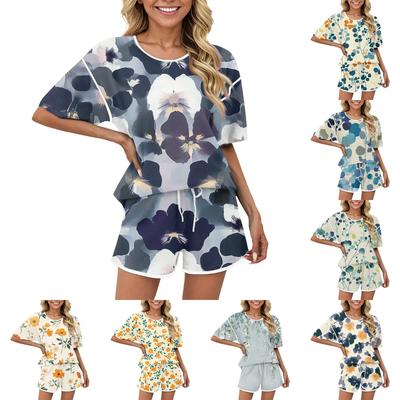 Women's Casual 2 Piece Short Sleeve Top And Shorts Matching Pajamas Set
