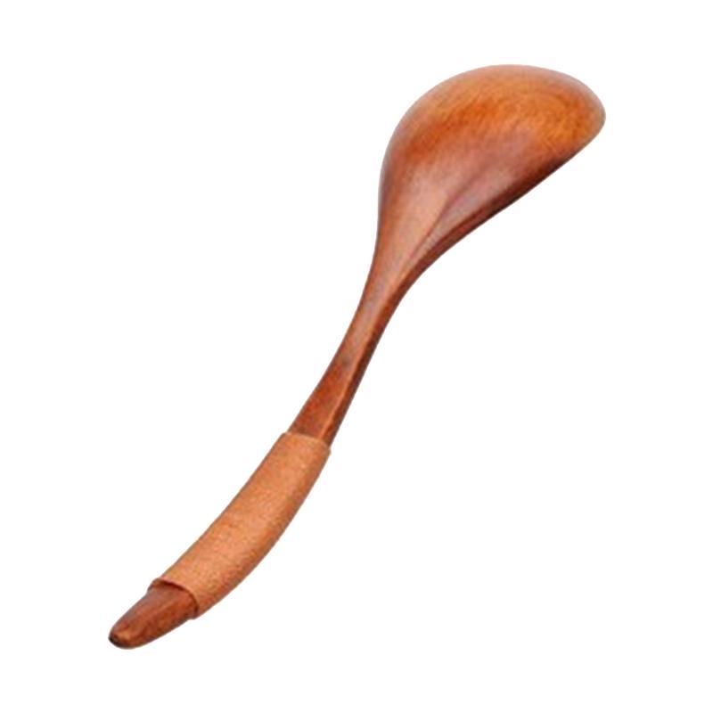 Old Lacquer Tied Brown Thread Natural Wooden Products Japanese Round Handle Wooden Spoon Home Handmade Wooden Spoon