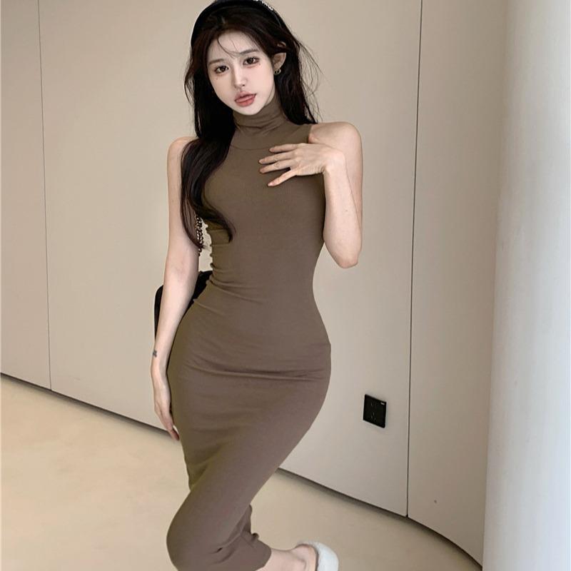 Temperament pure desire style sexy turtleneck dress women's summer niche design hot girl tight and thin hip-wrapped long skirt