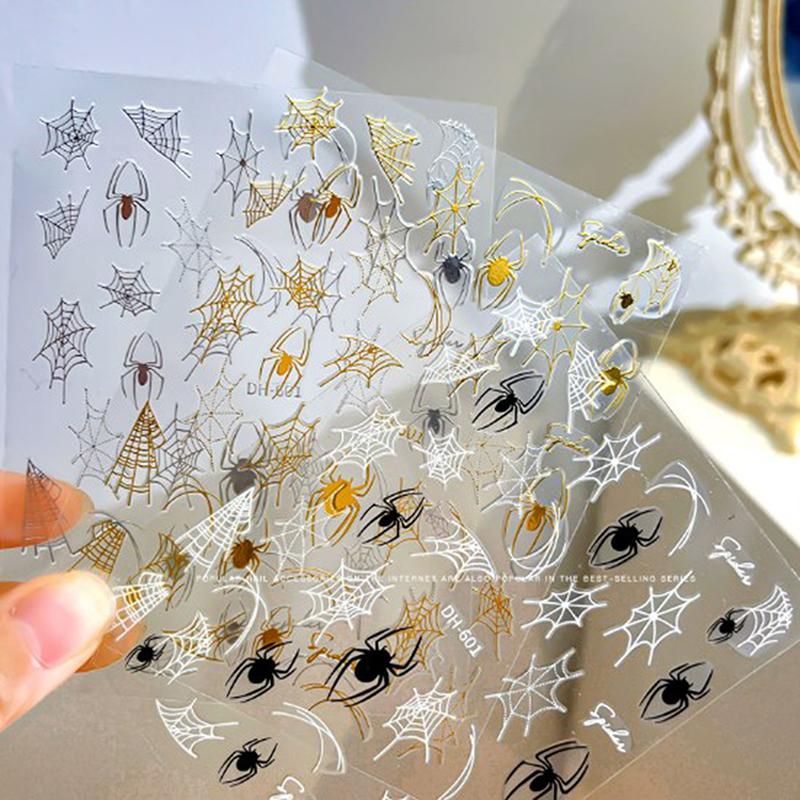 Pinturas Formato Aranha Dourada Preto e Branco Adesivo de Unha Realce Adesivo Decalque de Unha Acessórios Patch