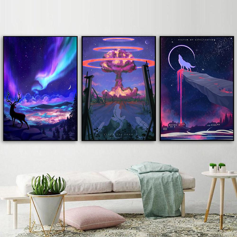 Future Animal Wailing Plakáty a grafiky Jelen Wolf Velryba Slon Obraz na plátně Abstraktní obrazy na zeď Obývací pokoj Domácí dekorace