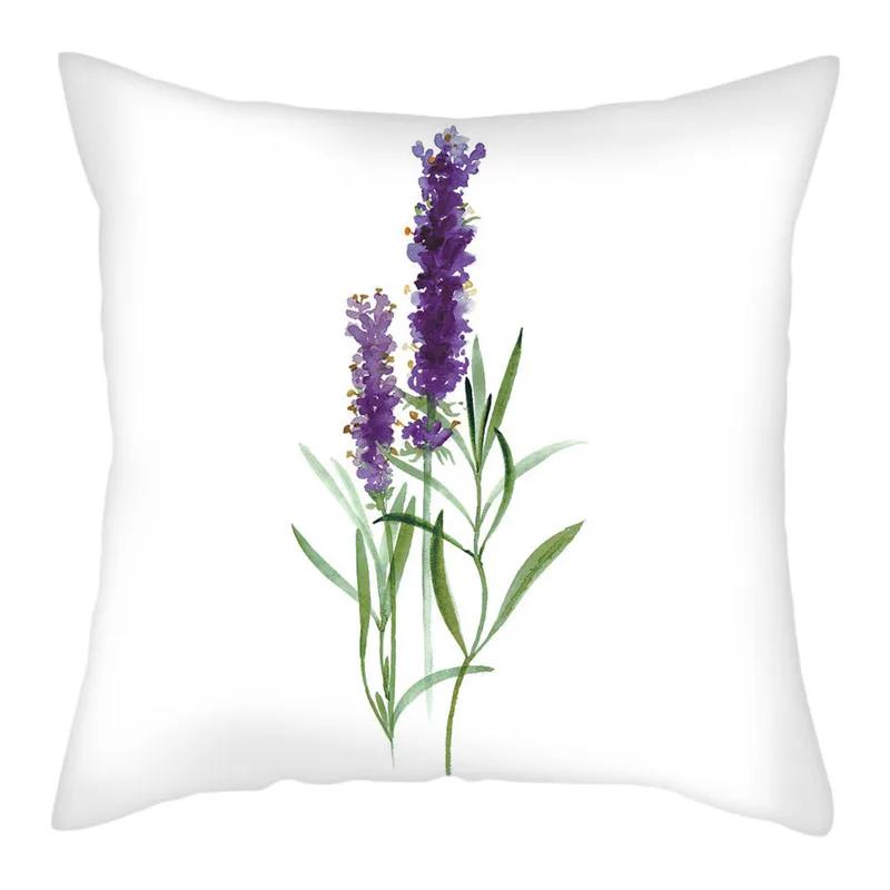 Purple Flower Lavender Polyester Cushion Cover Throw Pillowcase For Sofa Car Chair Living Room Decorative Pillow Cover 45X45Cm