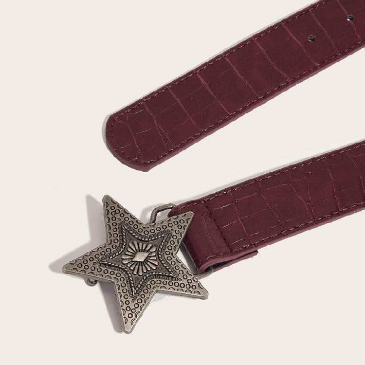 Engraved Belt Carved Punk Waist Belt Star Buckle Retro for Jeans Dress Unsiex