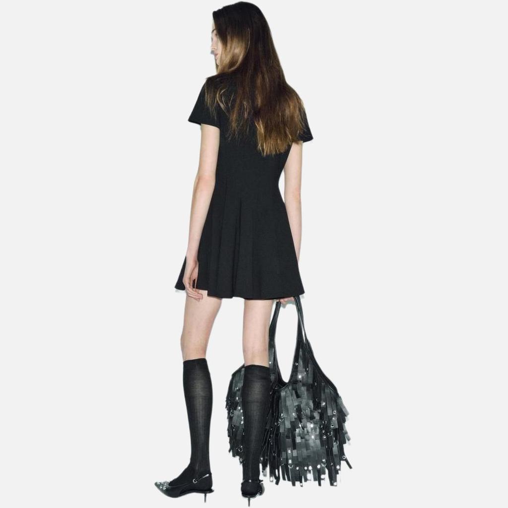 Zara Short Sleeve Solid Color Comfortable Dress Women dresses Black 4333243-800