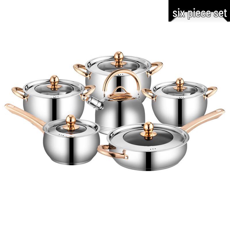 ZISIZ 6-Piece Stainless Steel Cookware Set with Kettle