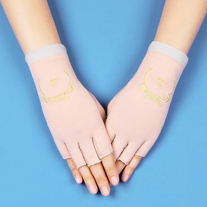 Sunscreen gloves with exposed fingers Thin women's summer driving, cycling, non-slip, anti-ultraviolet, tea picking, manicure, half-finger gloves