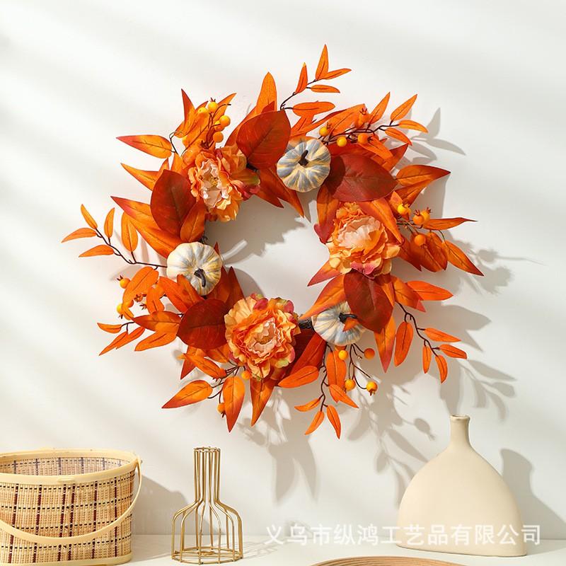 Harvest Wreath With Pumpkin Sunflower Artificial Maple Leaves Halloween Decor