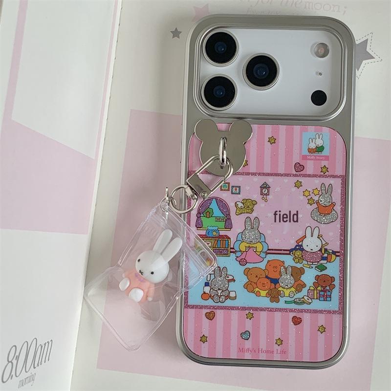 Pink Striped Rabbit Family iPhone Case for 14/15/16 Pro Max/17 - New Style for Girls