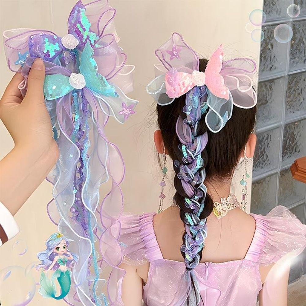 Mermaid Bow Hair Clips Princess Barretes New Ribbons Hairpin  for Kids
