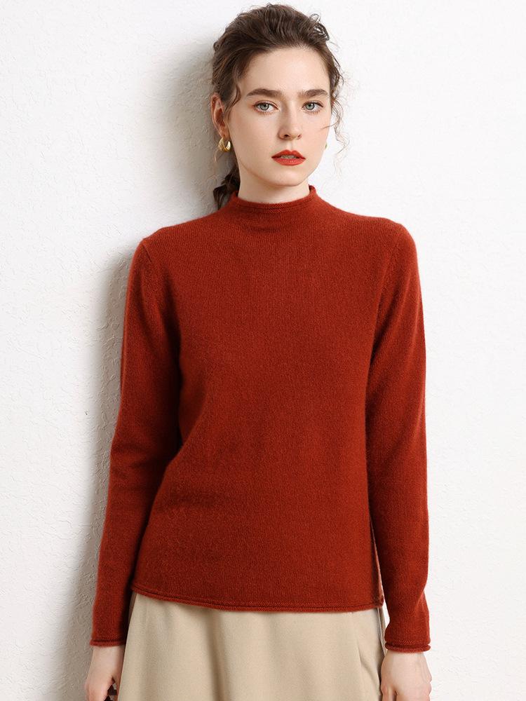 Women’s Cashmere Half-High Roll-Neck Sweater: Thick, Loose, Long Sleeve Pullover for Autumn/Winter.
