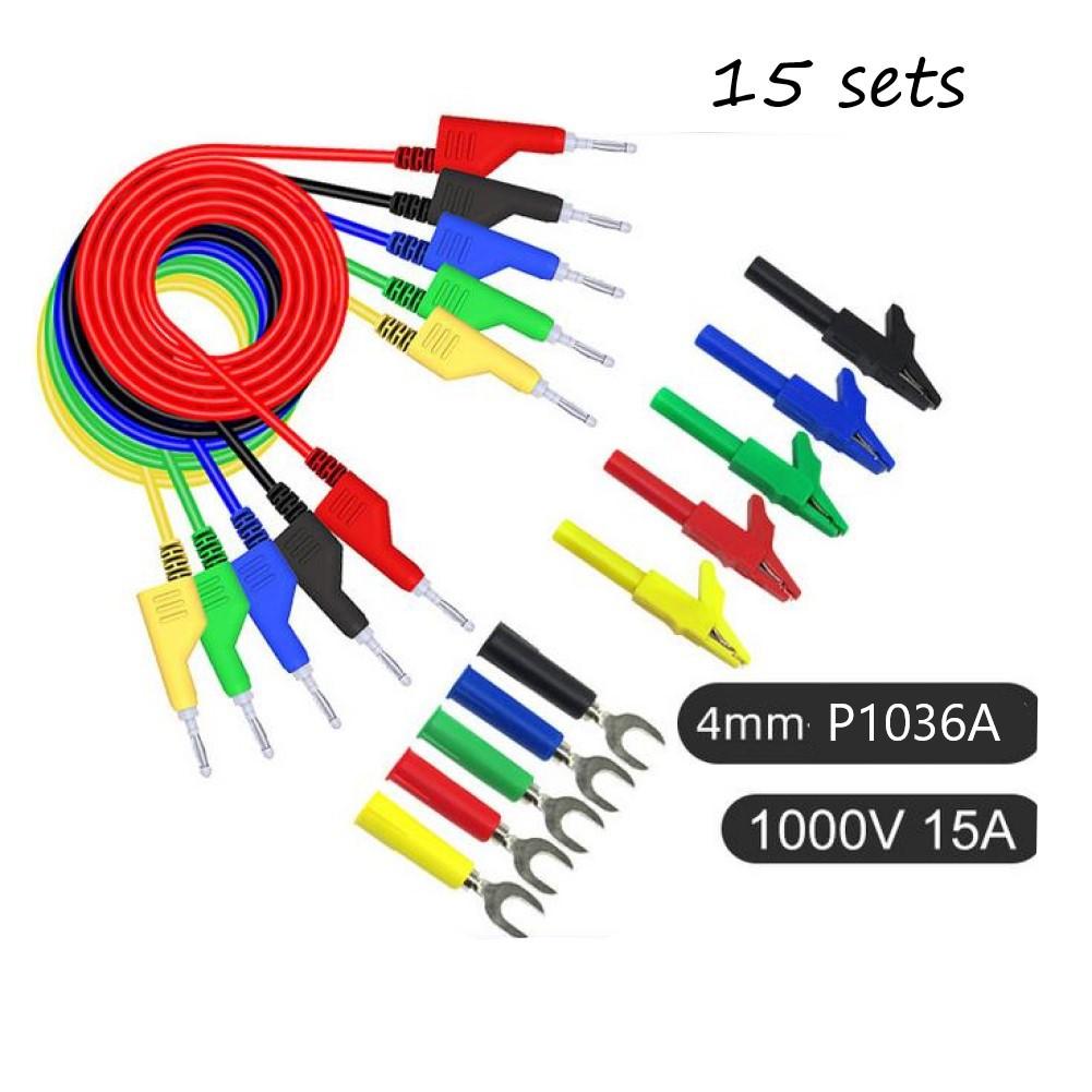15PCS 4mm Stackable Banana Plug Test  Kit with For Alligator Clip Back Probe
