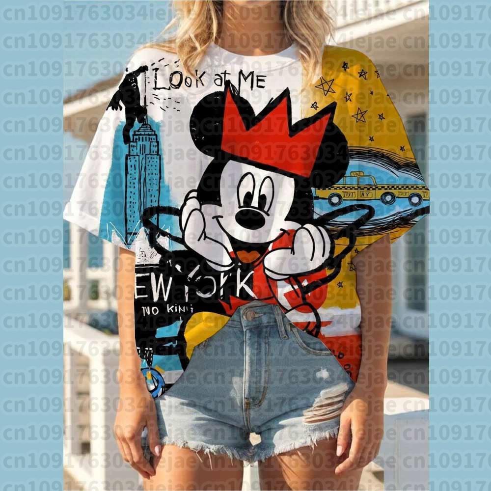 2026 Summer Oversized T-Shirt Women Short Sleeve T Shirts Woman Loose Clothing Mickey Mouse Print Female Tops O-Neck Tops