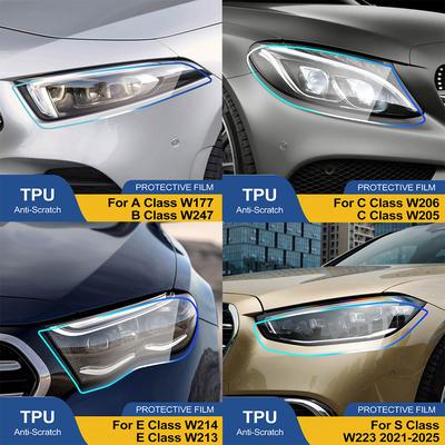 For Mercedes Benz A/B/C/E/S Class Smoke Black High Gloss Pre-Cut TPU Headlight Protective Film PPF Anti-Scratch Vinyl Wrap Kit