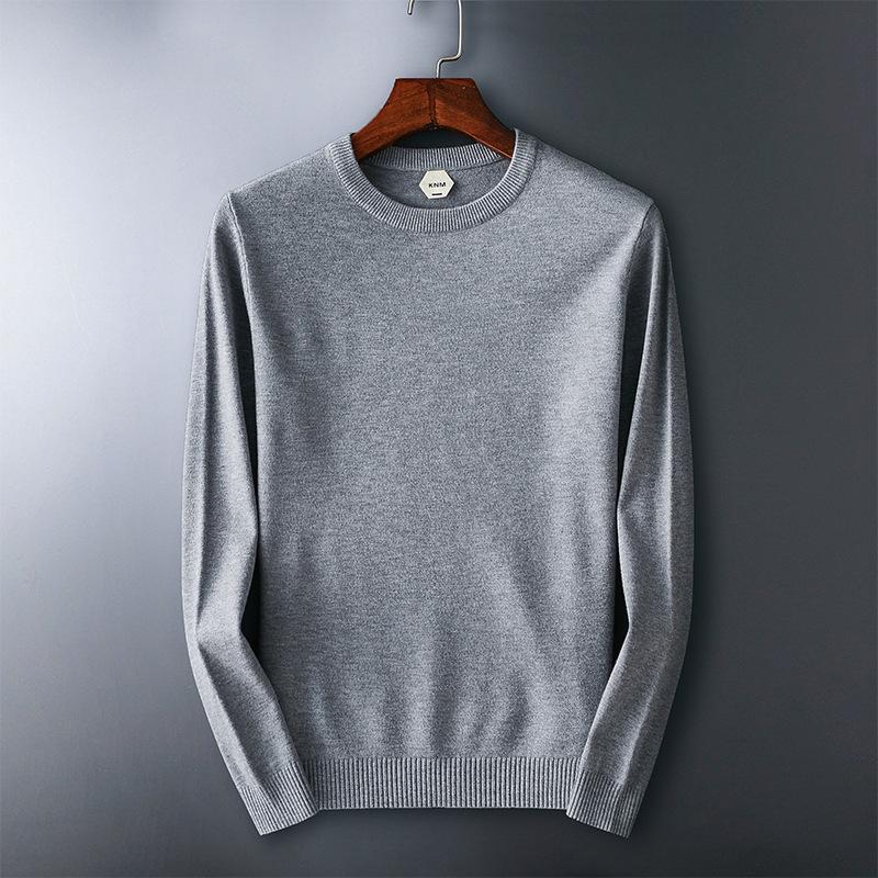 Men's Slim Fit Round Neck Knit Sweater - Long Sleeve, Solid Color, Versatile Base Layer for Autumn/Winter Casual Trend.