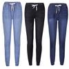 Women Solid Color Drawstring Ankle Tie Slim Stretchy Jeans Plus Size Denim Pants