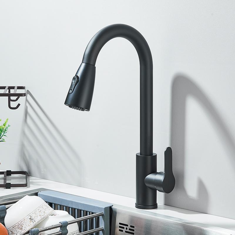 Brushed Nickel Kitchen Faucet Flexible Pull Out Nozzle Kitchen Sink Mixer Tap Stream Sprayer Head Deck Black Hot Cold Water Taps
