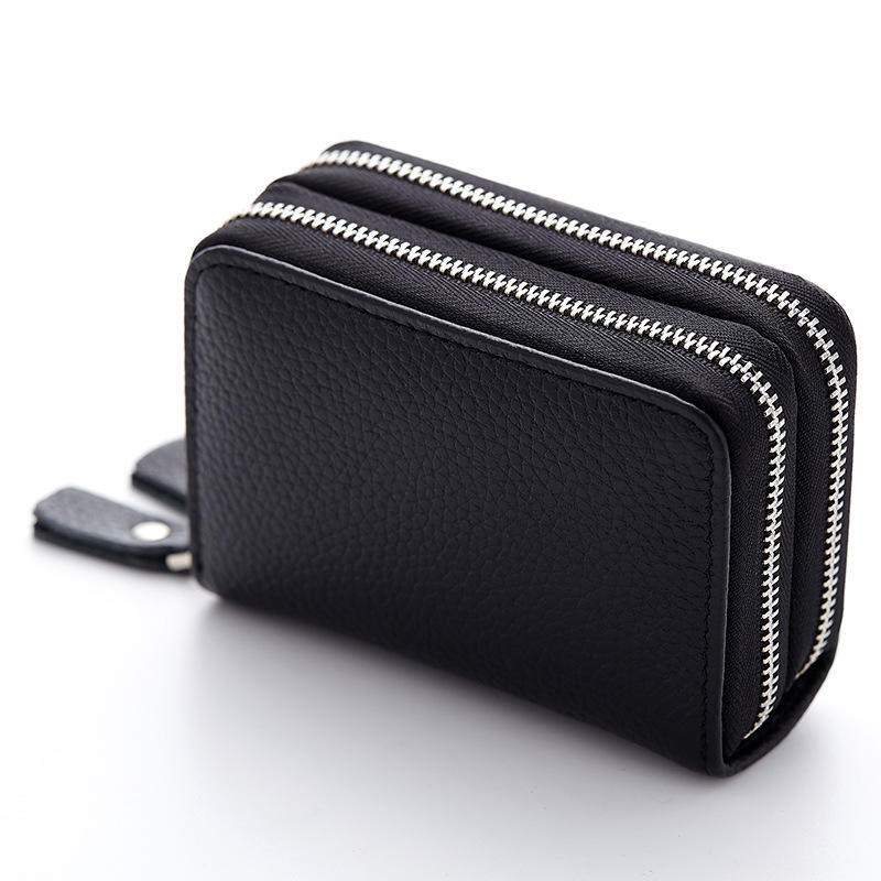 New card bag wholesale organ card bag card cover double zipper card bag multi-card position first layer cowhide change bag