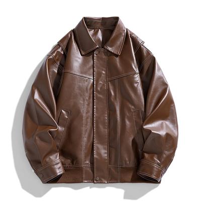 Retro jednovrstvá kožená bunda, módní značková bunda na motorku, větruodolná, hezký, Slim Fit, pohledná pánská bunda