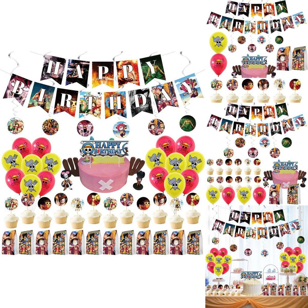 Anime One Piece Themed Birthday Party Decor Supplies Suit Banner Topper Balloon