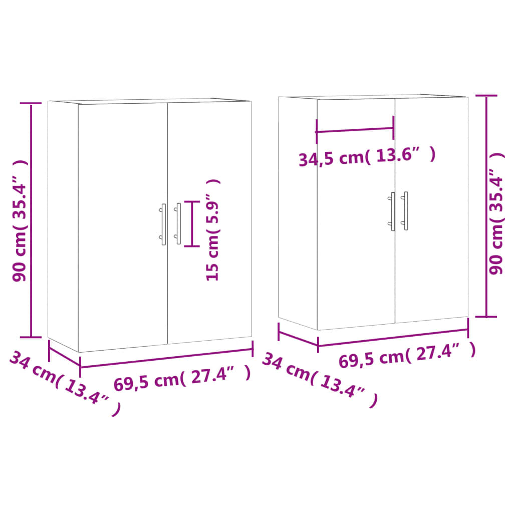 Wall Cabinets 2 pcs White 69.5 x 34 x 90 cm