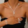 Gold Tone Earrings Bracelet Necklace Ring  Set Crystal Earrings Chain Set  Evening Gift
