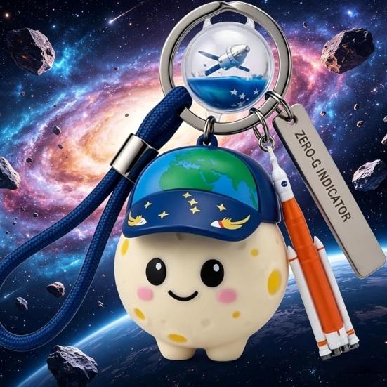 Yousheng Keychain Space Rocket Floating Artemis Pendant with 3D Moon Character Lightweight Keychain Backpack