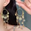 European and American Pleated Round Fringed Ear Hook Retro Ethnic Style Personalized Earrings Light Luxury High-end Earrings