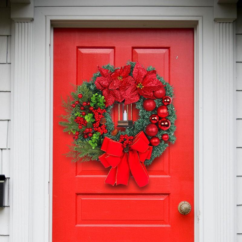 Christmas Wreath With Red Flowers 40CM Front Door Home Decor