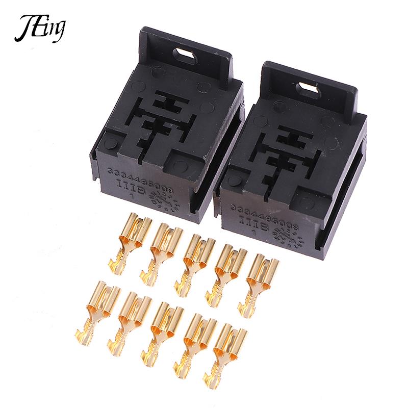 2Sets Car Auto Vehicle 5 Pin Relay Socket Holder with 5Pcs 6.3mm Copper Terminal 5Pin Poles Automotive Relay Base Holder Socket Relays 5