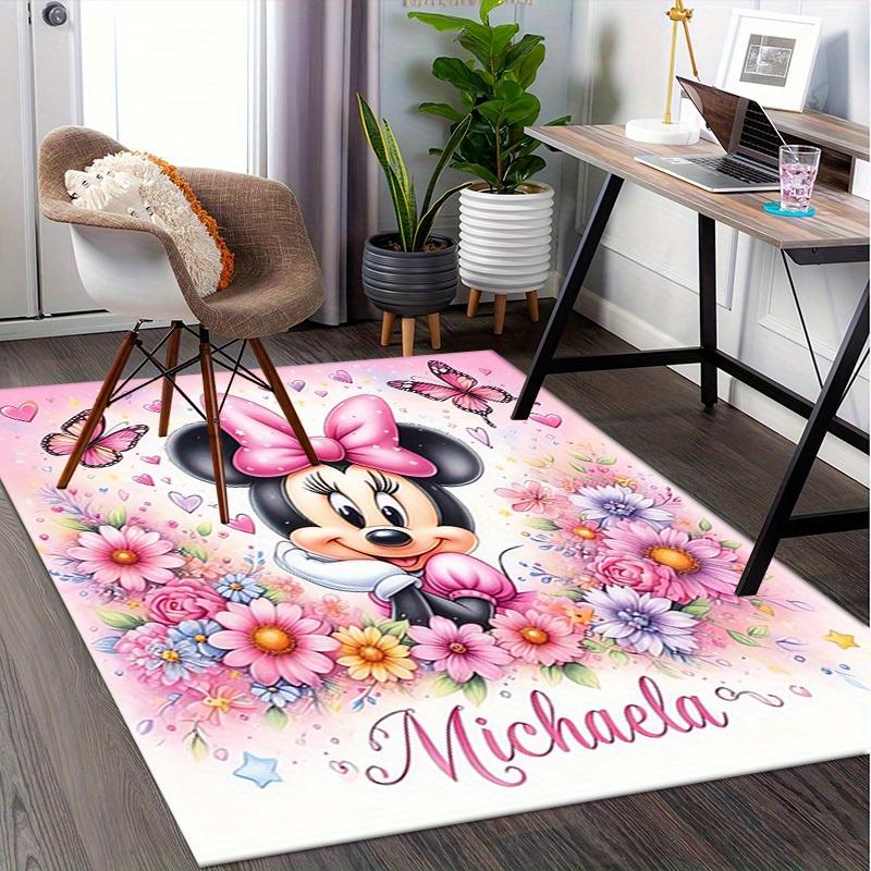 1pcOffice Carpet, Desk Mat, Gift for Home Decor, Cute Minnie Mouse Floral Design, Pink Hearts and Butterflies, Soft and Comfortable Rug