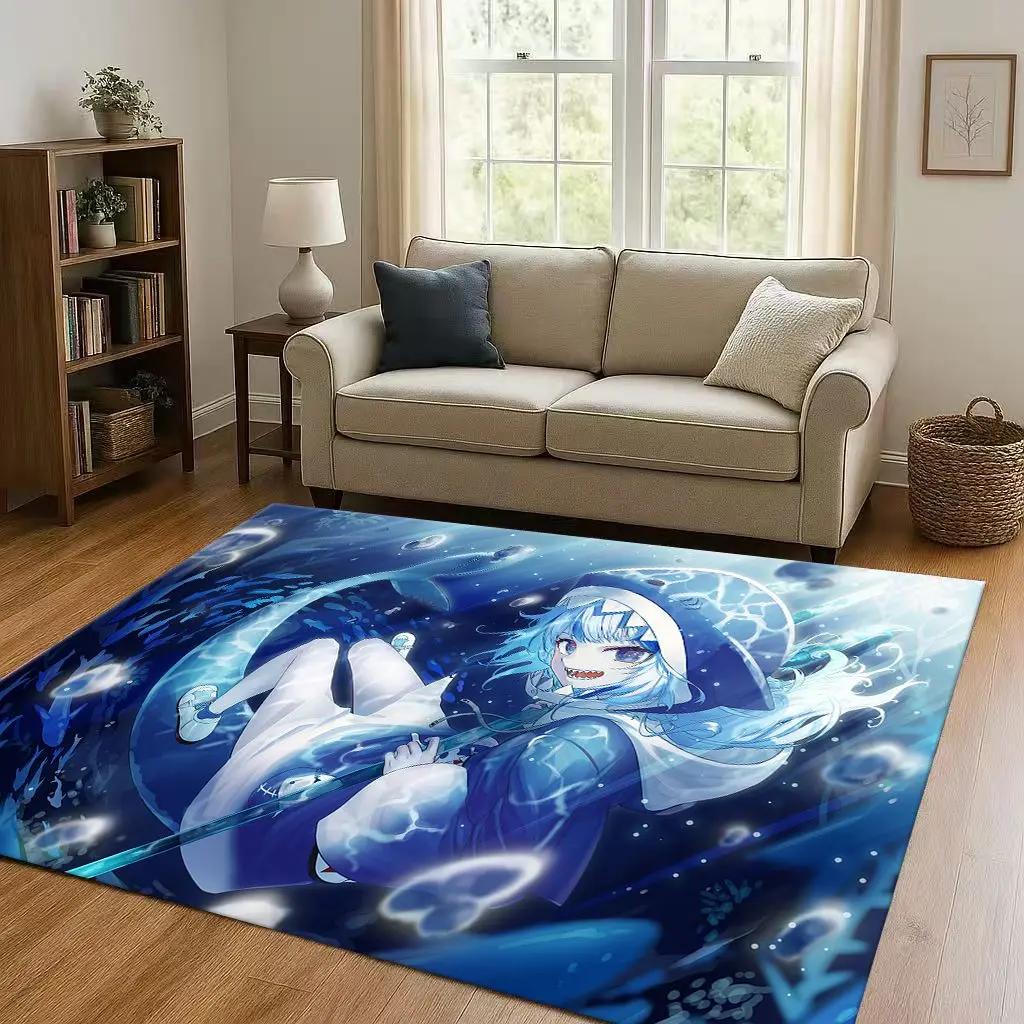 3D Anime Gawr Gura Hololive Cartoon Cute Girl Living Room Non-Slip Area Rug Carpet for Bedroom Playroom Sofa,Home Decor Doormat