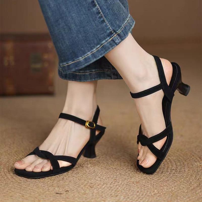 

Fashion 2025 Fashion Women Cute Elegant Black Peep Toe Buckle Strap High Heel Shoes Lady Casual Comfort Spring & Summer Heel Sandals 35 чёрный