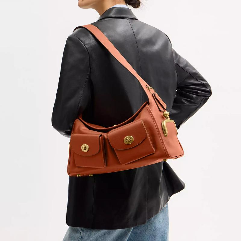 Coach Turnlock Backpack Bag Cow Leather Shoulder Bag Small Size Women's Amber Brown