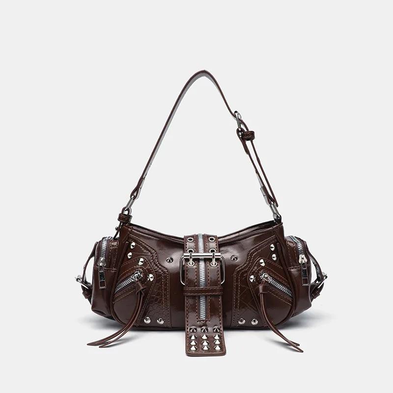 Market-6 Dames Punk Vintage Schoudertas PU Leer Gotische Klinknagel Handtas Taille Tas Luxe Zwarte Crossbody Tassen met Prikkels