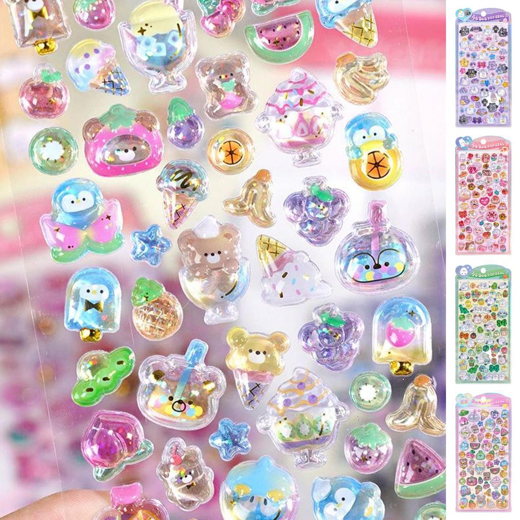 Resin Crystal Cute 3D Stickers Shiny Stickers Texture Decals Self-Adhesive for School Student Teen Child Car Craft Laptop Bottle