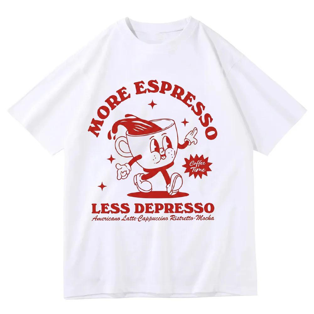 

More Espresso Less Depresso T Shirt Funny Coffee Graphic Tee Vintage Cartoon Coffee Cup Top Retro Aesthetic Streetwear Unisex S