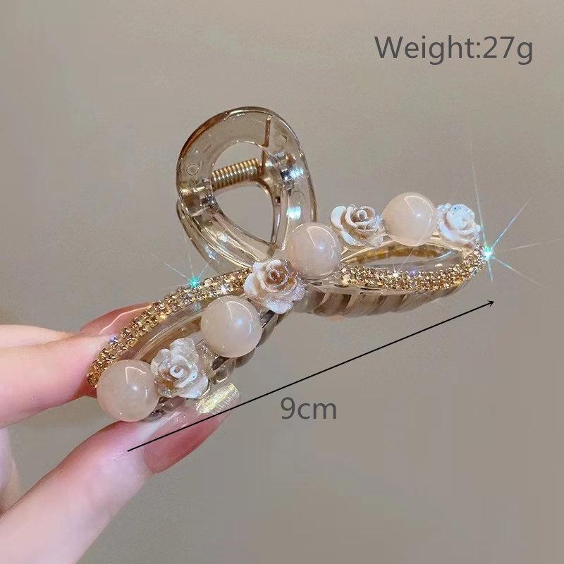 Korean Camellia Cat's Eye Hairpin: Women's Summer Updo Clip with Small Rose Flowers