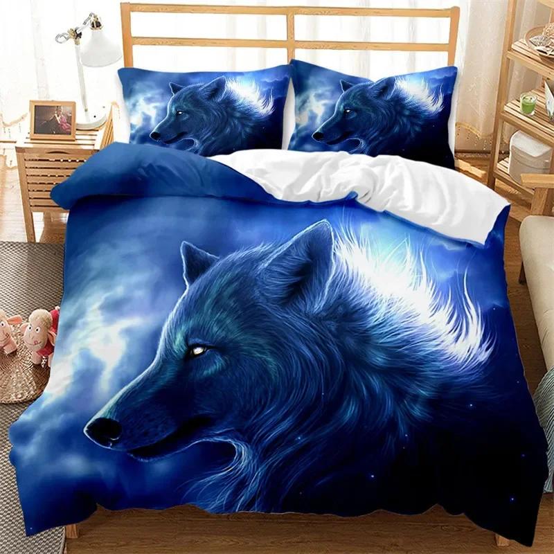 Wildtier Wolf Bettbezug Waldtier Vollständiger Bettdeckenbezug für Jungen MädchenAurora Bettwäsche-Set Stern Galaxie Himmel Tagesdecke Bezug