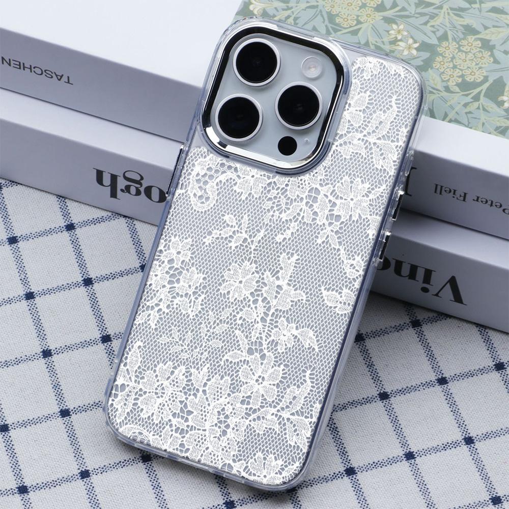 

White Lace Phone Case For Iphone 17E 16E 17Air 11 12 13 14 Plus 15 16 17 Pro Max Coque Cover Funda Simplicity Metal Photo Frame iphone 16 Plus чистый