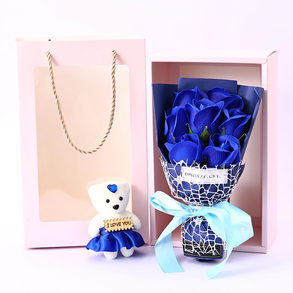 Qixi Valentine Gift Set: Soap Rose Bouquet with Teddy Bear