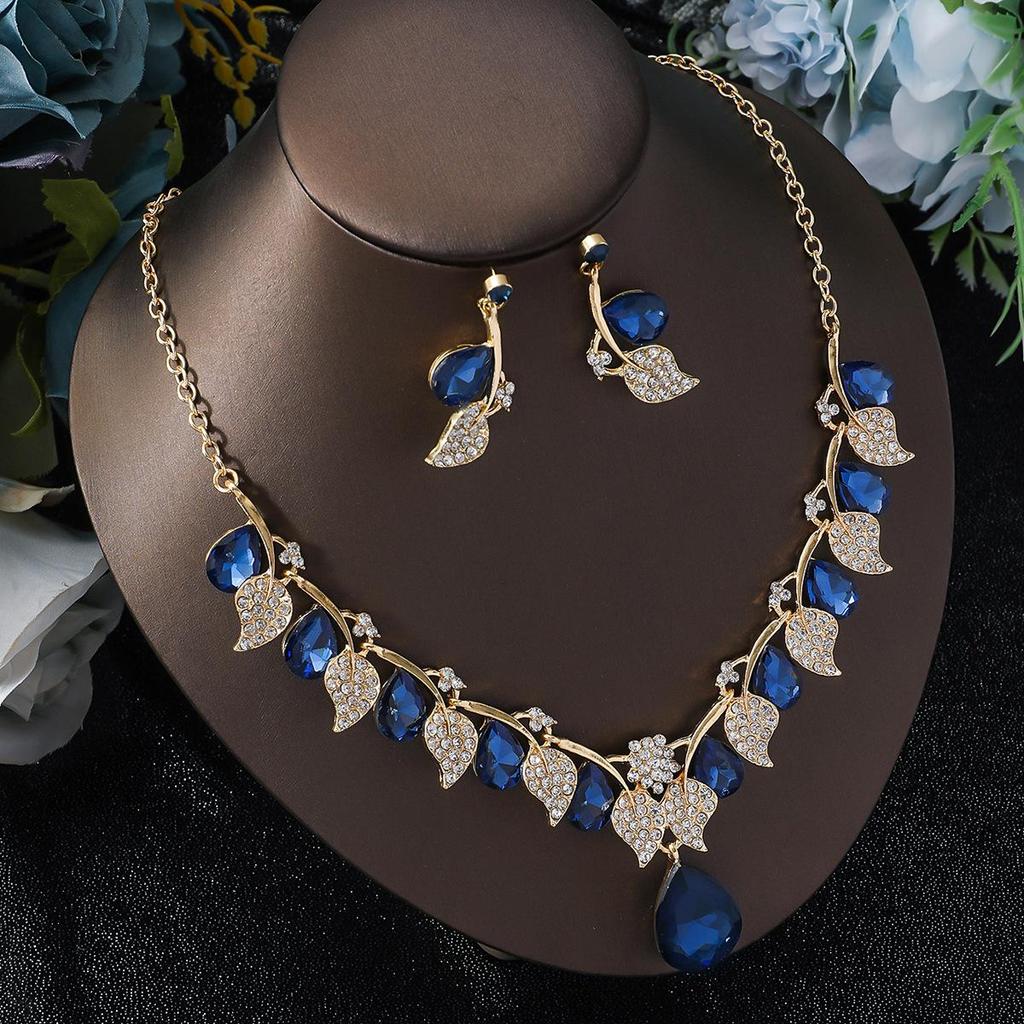 European & American Fashion Crystal Necklace & Earring Set - Bridal Wedding Jewelry for Women