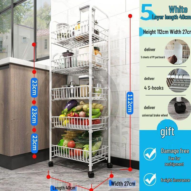 Movable Kitchen Vegetable Storage Rack with Wheels