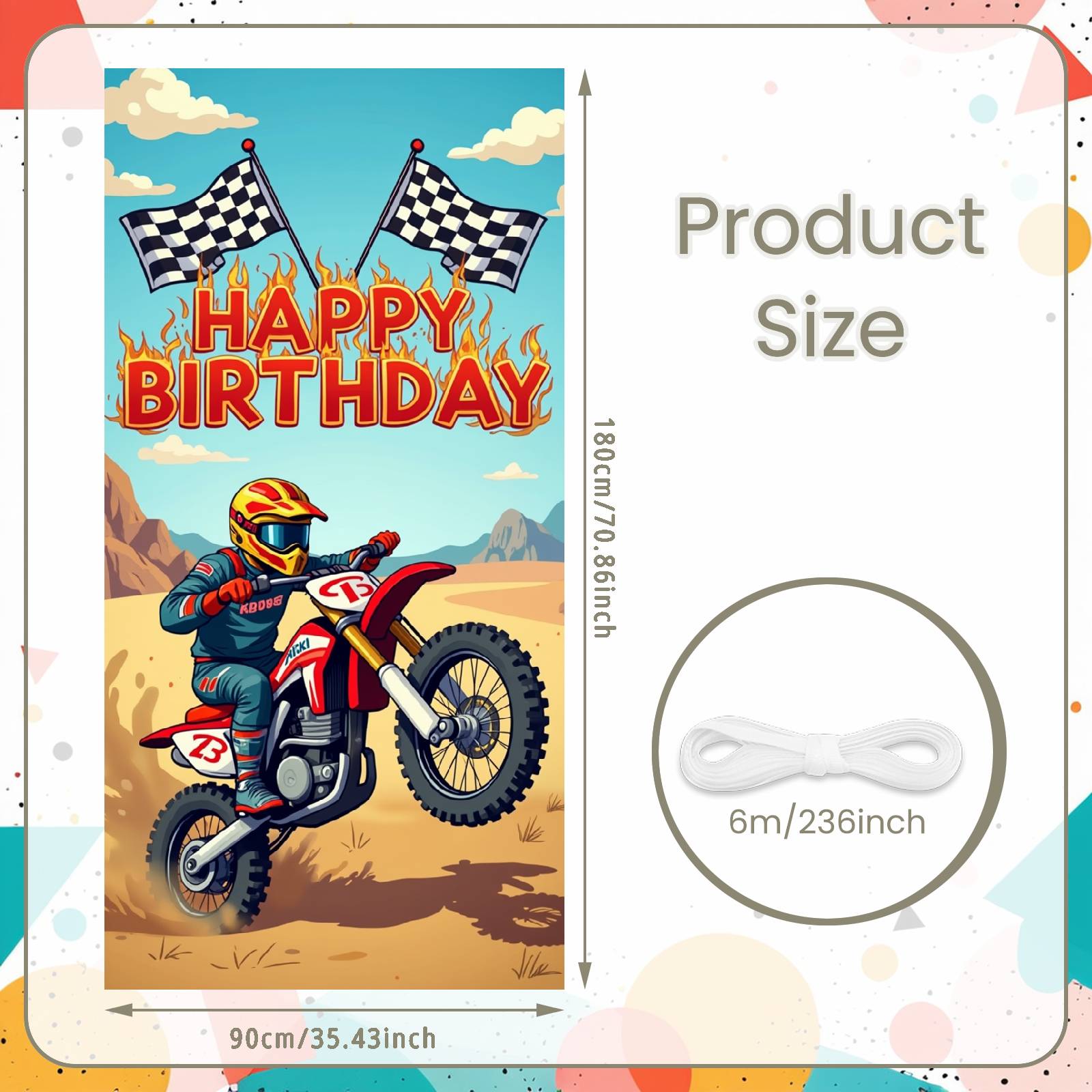 

Racing Birthday Backdrop Flaming Text Celebration Banner Dirt Bike Party Display Motocross Theme For Birthday Celebration Teen