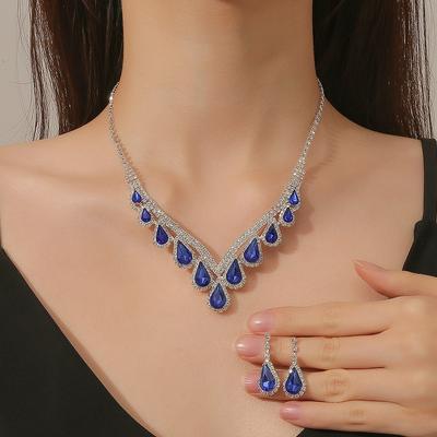 Bridal Set Sapphire Elegant Evening Dress Wedding Accessories Women'S Necklace Earrings Two-Piece Set